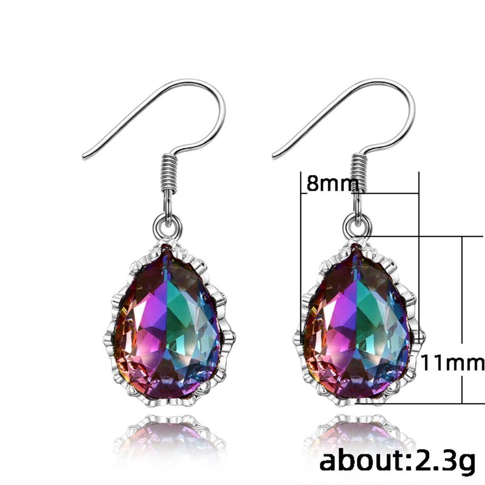 925 Silver Plated Rainbow Zircon Earrings - Picture 5 of 6